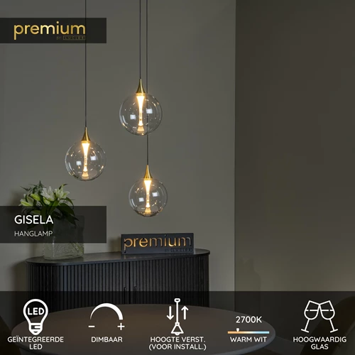 Lucide GISELA - Hanglamp - Ø 36 cm - LED Dimb. - 3x4,3W 2700K - Transparant | Premium - USP